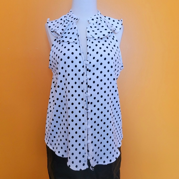 Anthropologie Ruffle Polka Dot Button Up Tank Top Blouse - Picture 10 of 15